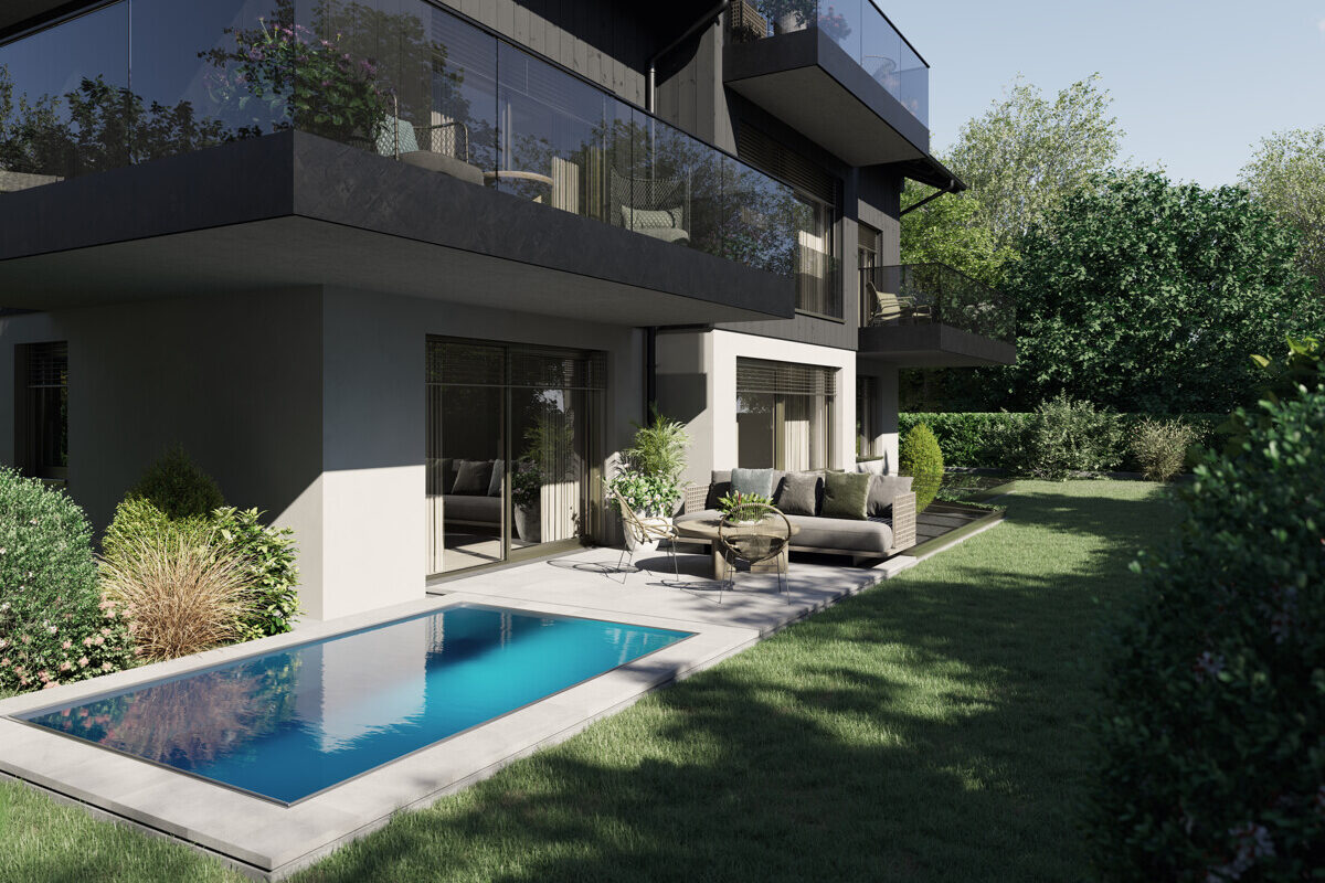 New construction project “Das Riedl” TOP 1 – Garden apartment with pool.